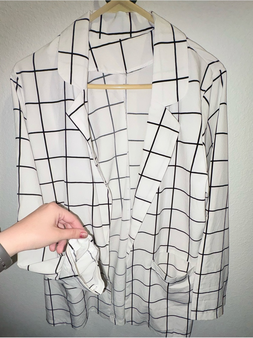 White Grid Blazer with Black Windowpane Check